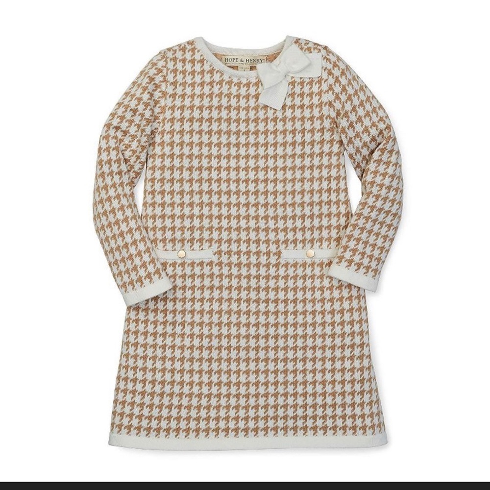 Hope & Henry Girls' Bow Detail Sweater Dress
(Antique White, 12-18 months)